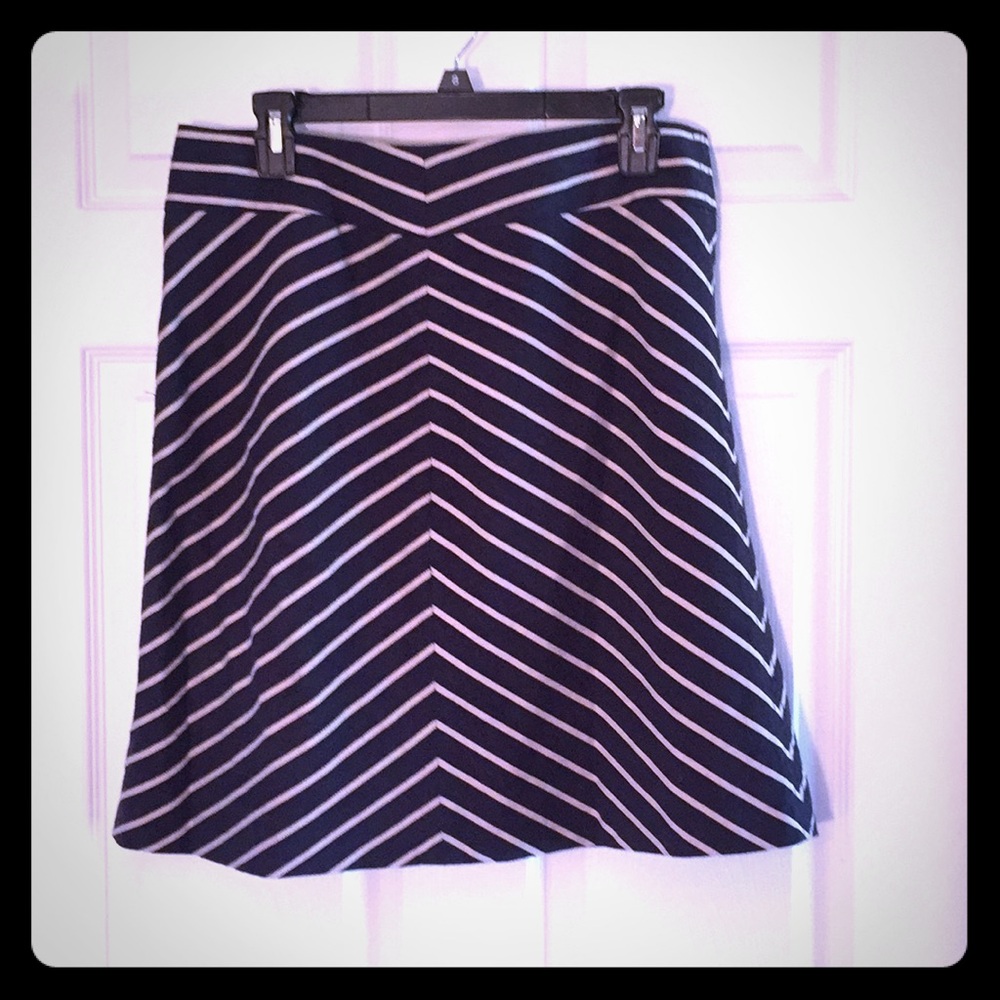 Navy flare skirt with asymmetrical stripes